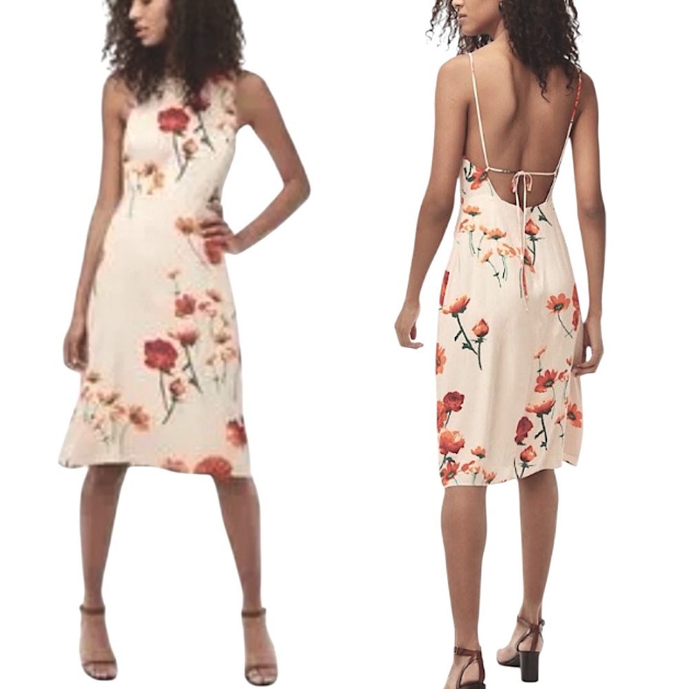 NEW Aritza Wilfred Creneau Floral Print Backless Mid Dress Size 4